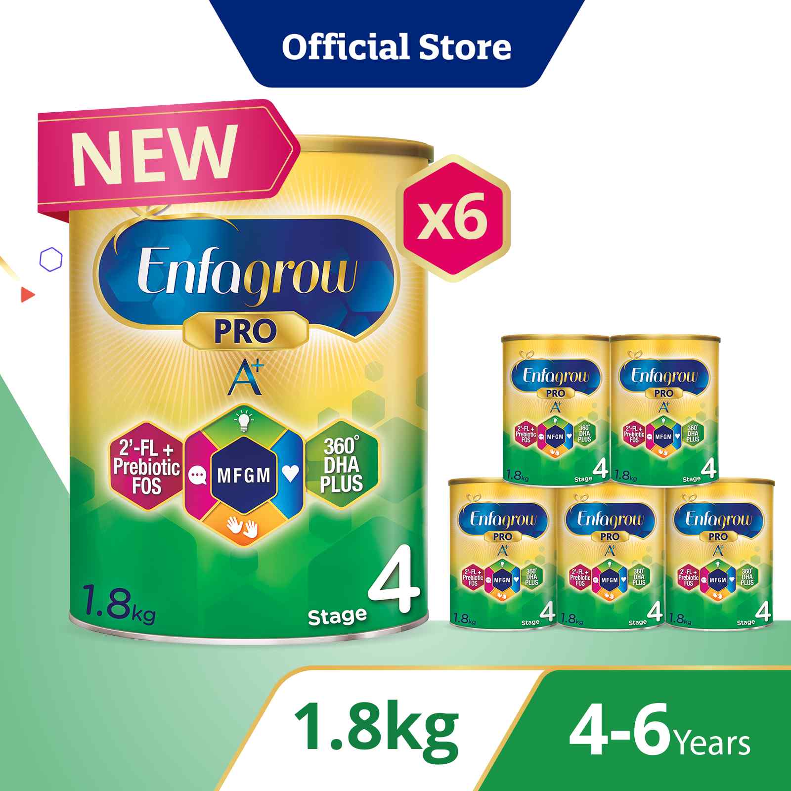 [Bundle of 6][NEW MFGM + 2'-FL] Enfagrow Pro A+ Stage 4 1.8kg for Children (4-6Y)